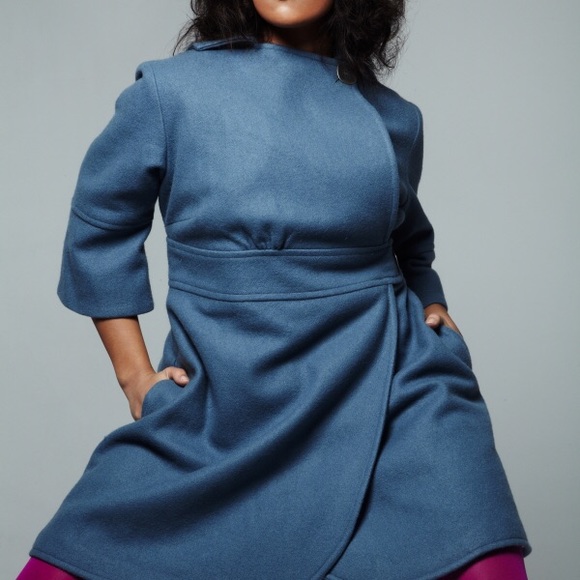 3/4 sleeve Blue wrap coat - Picture 1 of 5